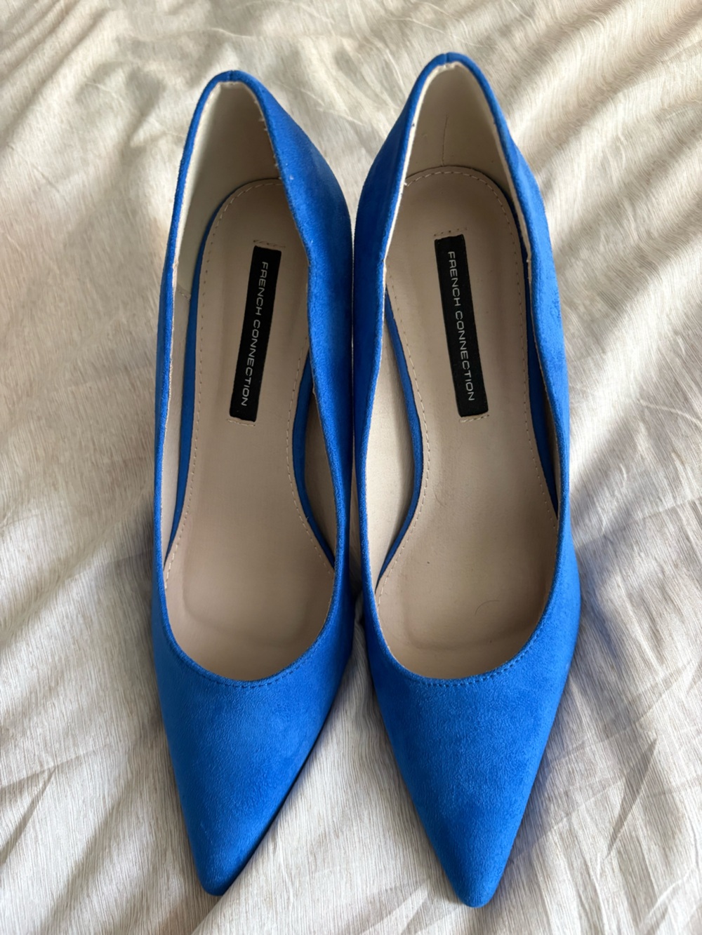 French Connection Electric Blue Satin Pointed Ballet Flats